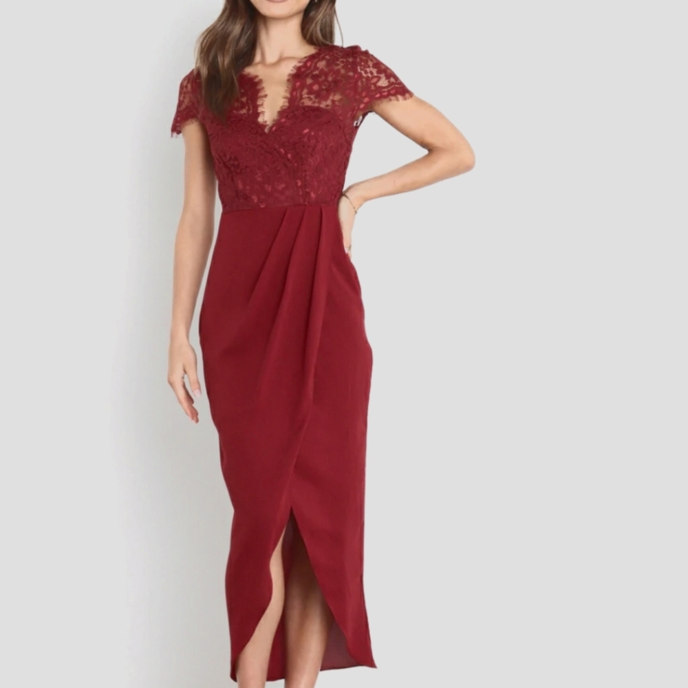 Petal & Pup V-neck Lace Lucille Dress In Wine Size 4